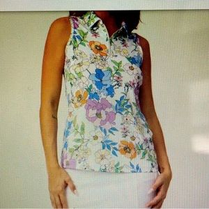 Sofibella Floral Ladies S Short Sleeve Tennis Golf 1/4 Zip Top NEW NWT